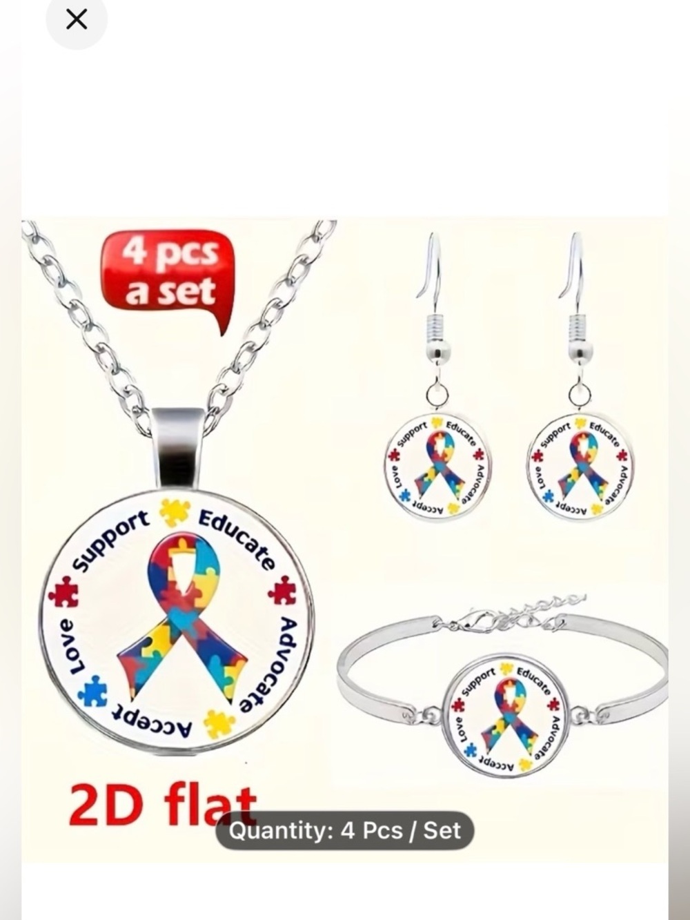 Puzzle Pieces Jewelry Set: Bracelet, Earrings, Necklace - Accept, Love, - NWT - Picture 5 of 5